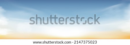 Morning Sky, Horizon Spring Sky scape in blue, yellow color,Vector of nature cloud, sky in sunny day Summer, Horizon picturesque banner background for World environment day,Save the earth or Earth day Royalty-Free Stock Photo #2147375023