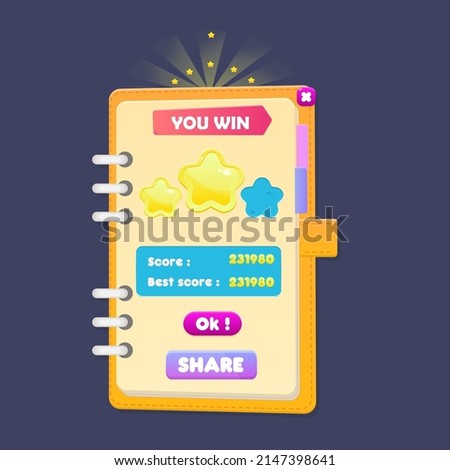 Game UI Window  You Win Copy Book   Right Bookmarks Header Sticker  Note Pad Cooking Cute Cartoon Orange Beige Vector Design