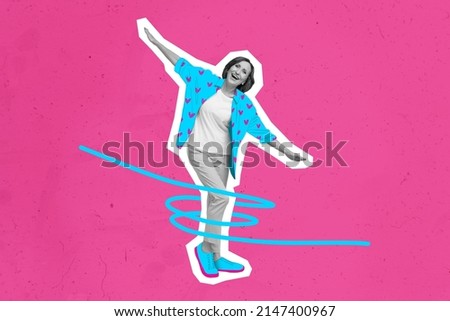 Composite collage illustration of overjoyed carefree aged person dancing isolated on bright pink background