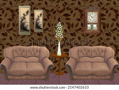 Drawing Room with Fancy Sofas Vector Art 2 