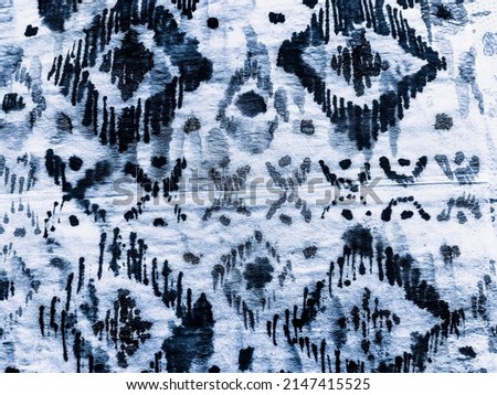 Zig Zag Designs. Blue Tie Dye Color. Aqua Boho Fabric. Indigo Ikat Triangle. White Textile Print Tribal. Black Silk.