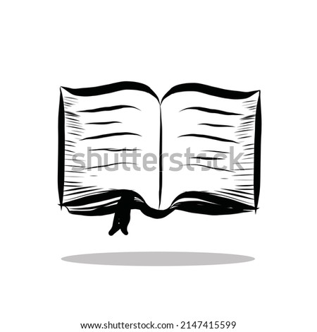 Vector Hand Drawn Book Illustration Isolated on White Background. Doodle style Open Book School Stationary Design Element. 