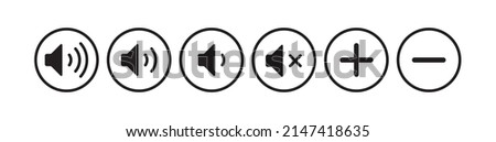 Set of simple volume icons design graphic. Volume Increase, decrease, and mute meaning symbol. Vector Eps 10. Royalty-Free Stock Photo #2147418635