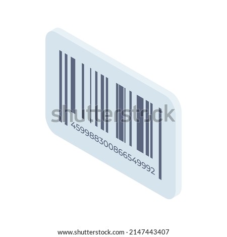 Isometric barcode minimalist 3d vector illustration. Commercial code with data for comfortable retail digital catalog organization. Inventory information, logistic datum, identification sticker mark