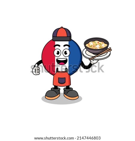 Illustration of france flag as an asian chef , character design