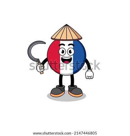 Illustration of france flag as an asian farmer , character design