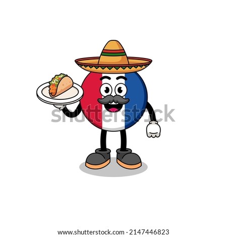 Character cartoon of france flag as a mexican chef , character design