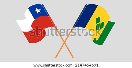 Crossed flags of Chile and Saint Vincent and the Grenadines. Official colors. Correct proportion. Vector illustration

