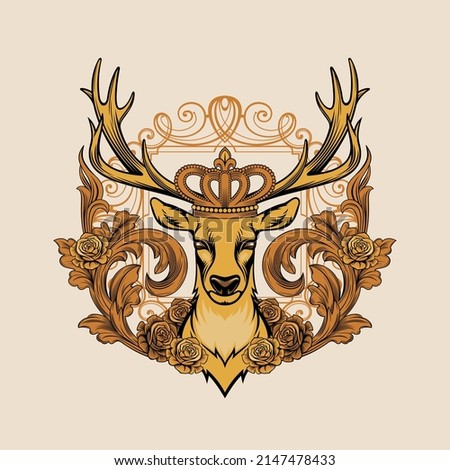 Crowned deer. Heraldic vector illustration. Royalty-Free Stock Photo #2147478433