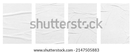 Blank white crumpled and creased paper poster texture set isolated on white background Royalty-Free Stock Photo #2147505883