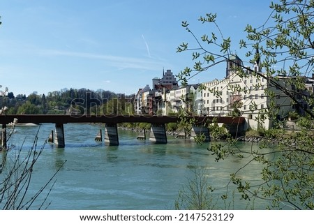 City view of Wasserburg am Inn. View of the bridge over the Inn River. Royalty-Free Stock Photo #2147523129