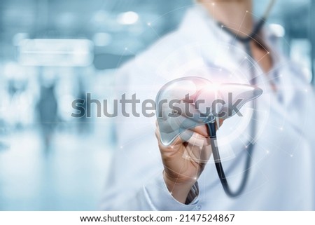 The concept of diagnosis and treatment of human liver. Royalty-Free Stock Photo #2147524867