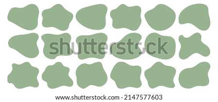 Green organic blob shape irregular form abstract vector illustration. Simple amoeba shape, asymmetric spot, irregular form. Eco color amorphous element set. Clipart of bubble blotch, deform drip