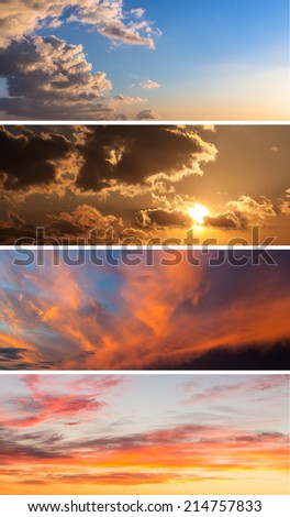 Collection of backgrounds with sunset sky.  