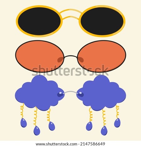 A set of sunglasses. Retro framed sunglasses, vintage fashion. Flat design, hand drawn cartoon, vector illustration. Template for printing.