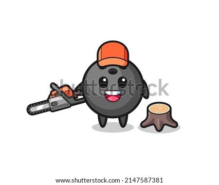 bowling lumberjack character holding a chainsaw , cute design