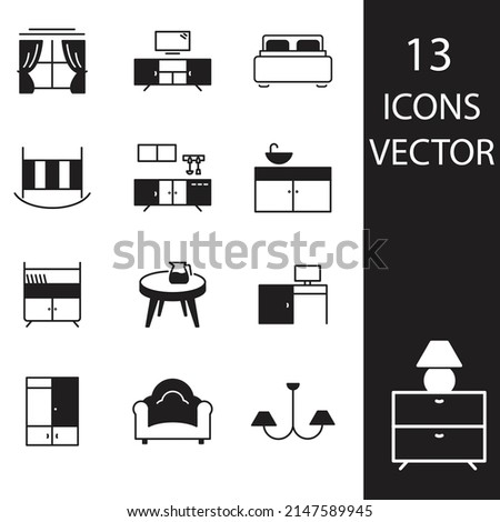 Furniture icons set . Furniture pack symbol vector elements for infographic web