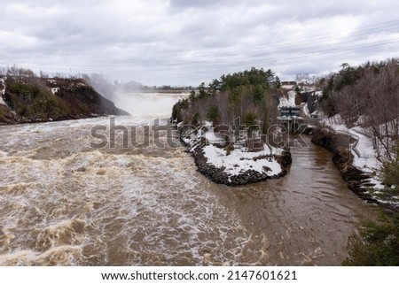 In the springtime, the waterfalls Chaudiere at the park of the Chaudiere River in Levis