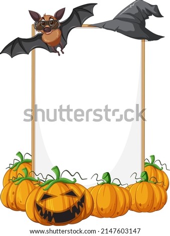 Blank wooden signboard with bat in halloween theme illustration