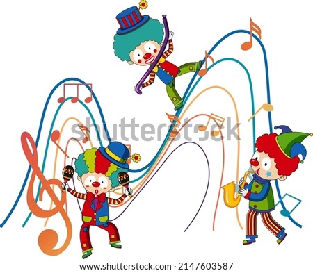 Clown cartton character with music note illustration