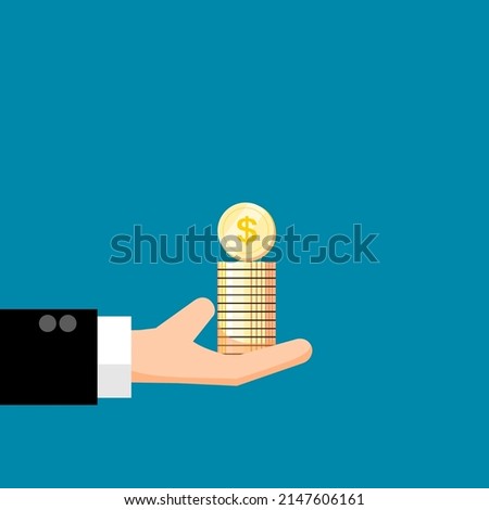 businessman hand raising money coins vector.