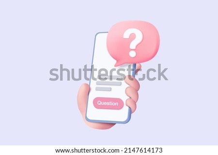 3d written questions with a choice of answers, devised for the purposes of survey or statistical study, survey, questionnaire. exam checklist icon. 3d question mobile phone vector render illustration Royalty-Free Stock Photo #2147614173