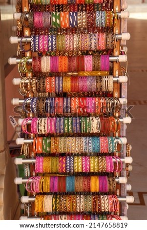 Closeup of Colorful bangles of Rajasthan India Royalty-Free Stock Photo #2147658819