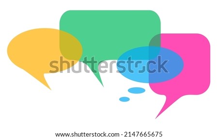 Speech bubble vector collection. Chat message dialog blank clouds in pink blue green yellow. Discussion communication chat message speech bubbles isolated on white. 