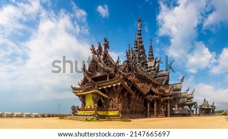 Panorama of  Sanctuary of Truth in Pattaya, Thailand in a summer day Royalty-Free Stock Photo #2147665697