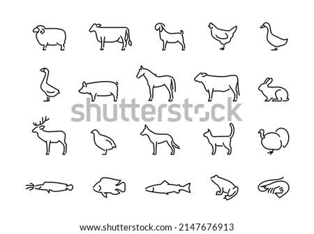 simple animal farm icon, black line on white background Royalty-Free Stock Photo #2147676913