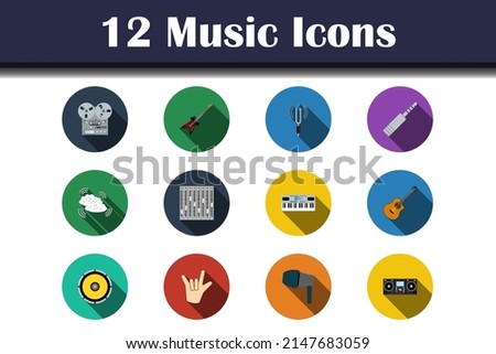 Music Icon Set. Flat Design With Long Shadow. Vector illustration.