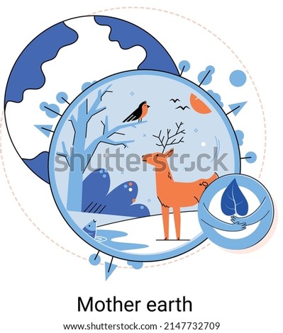 International Mother Earth Day metaphor. Environmental problems and ecological protection. Universal symbolic holiday of love, care common home. Relationship between planet its ecosystems and humans