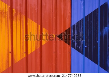 Colorful Triangle On Metal Sheet Wall Background. 