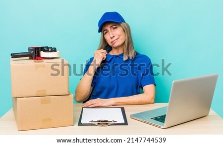 senior gray hair woman feeling stressed, anxious, tired and frustrated. employee packer concept