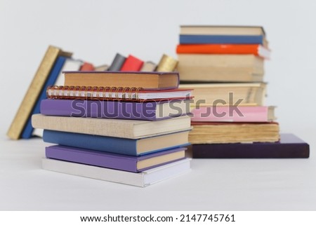 School books on white background