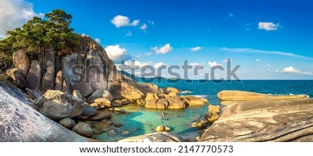Panorama of  Hin Ta and Hin Yai Rocks at Samui beach, Thailand in a summy day Royalty-Free Stock Photo #2147770573