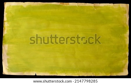 Empty old  damaged paper poster and cardboard photo template. Green rough grungy  scratched  and torn ripped textured surface. Royalty-Free Stock Photo #2147798285