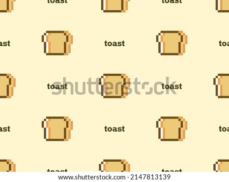 Toast cartoon character seamless pattern on yellow background.Pixel style