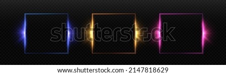 Glowing thin square frame on a transparent background. Perfect design for header, logo and promotional banner. Vector Royalty-Free Stock Photo #2147818629