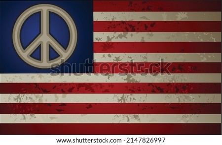 USA flag with peace sign, three dimensional render, isolated on white. Hippie American flag