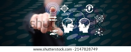 Man touching a knowledge sharing concept on a touch screen with his finger Royalty-Free Stock Photo #2147828749