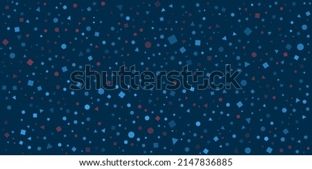 Lots of Various Dark Blue Randomly Placed, Sized and Oriented Squares, Spots, Hexagons and Triangles Pattern - Modern Style Texture, Background, Design Element Template in Editable Vector Format