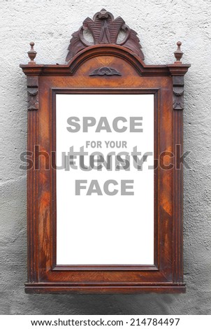 Vintage mirror frame on the wall. Picture with space for your text.