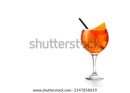 Glass of aperol spritz cocktail isolated on white background. Copy space Royalty-Free Stock Photo #2147858619