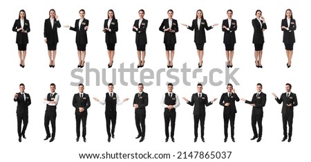 Collage with photos of receptionists on white background. Banner design Royalty-Free Stock Photo #2147865037