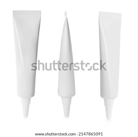 Set with blank tubes of cosmetic products on white background. Mockup for design Royalty-Free Stock Photo #2147865091