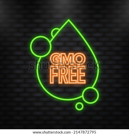 Neon Icon. GMO free. Realistic green a drop. Web design. Vector illustration
