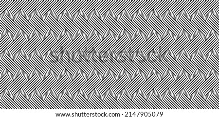 Linear Waves Pattern. Modern banner stylish texture. Geometric striped ornament. Monochrome linear waves. Weaving fabric. Abstract wavy background Royalty-Free Stock Photo #2147905079