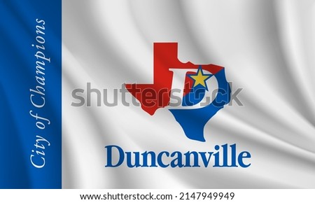 Flag of Duncanville, Texas, USA. Realistic waving flag of Duncanville vector background.
