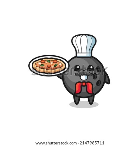 bowling character as Italian chef mascot , cute design